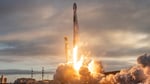 SpaceX Falcon 9 rocket launching from Vandenberg Space Force Base for a Space Force national security mission