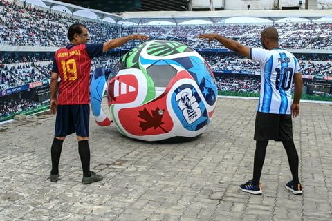 Spain and Argentina players ahead of the 2026 World Cup final at MetLife Stadium in New Jersey