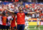 Mikel Merino celebrates his late winning goal for Spain against Belgium at the 2026 World Cup