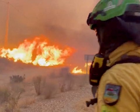 Wildfire burning through the hills of Almería province in southern Spain near Los Gallardos municipality