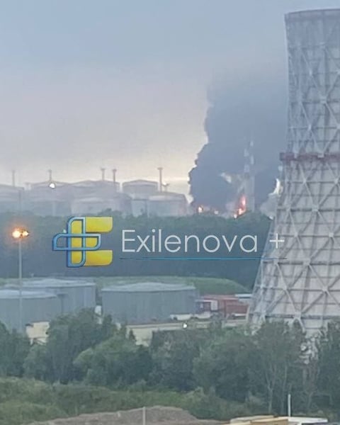 Black smoke rises from the St. Petersburg Oil Terminal after a Ukrainian drone strike on July 4, 2026