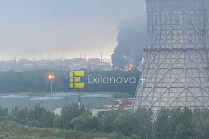 Black smoke rises from the St. Petersburg Oil Terminal after a Ukrainian drone strike on July 4, 2026