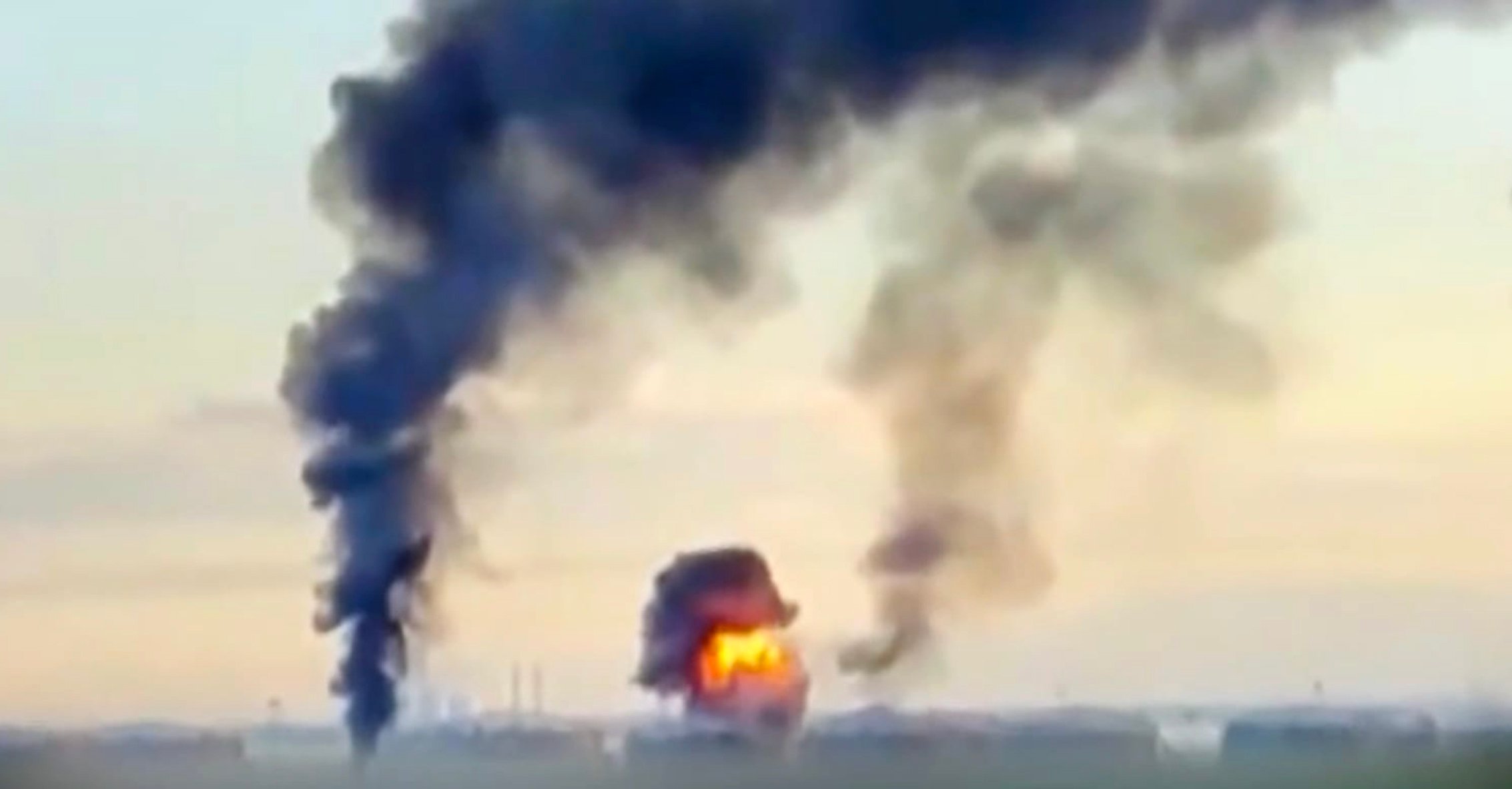 St. Petersburg Oil Terminal burning in June 2026 after Ukrainian drone attack during SPIEF