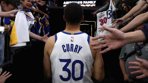 Stephen Curry dribbles during a Golden State Warriors NBA game in 2026