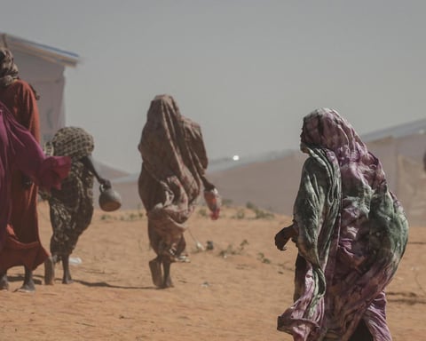 Sudanese refugee women at Tulum refugee camp in Chad during Sudan civil war