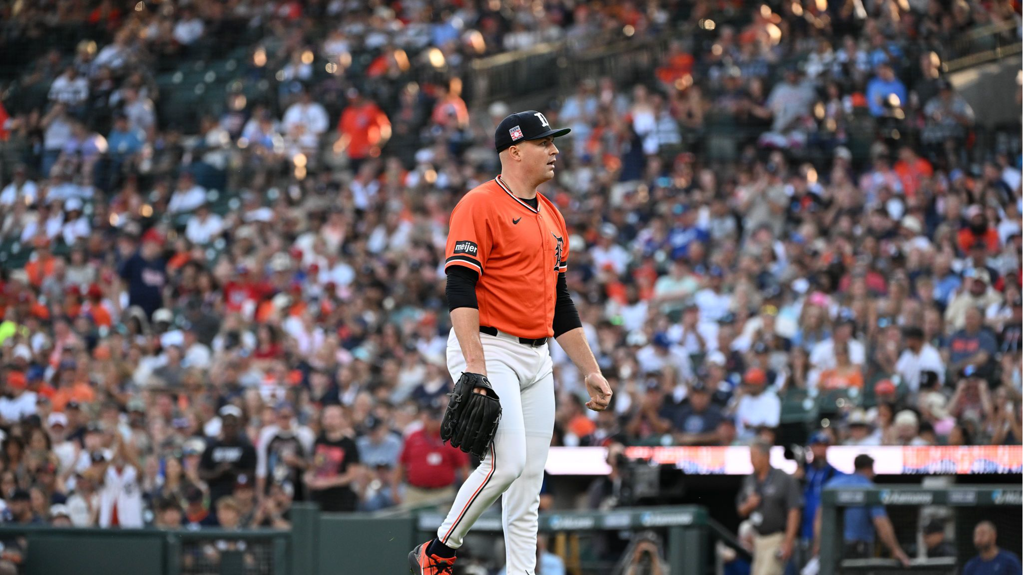 Tarik Skubal walking off the Comerica Park mound after his start against the Baltimore Orioles