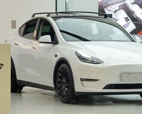 A white Tesla vehicle on a road, representing the NTSB and NHTSA investigation into Tesla Full Self-Driving crashes