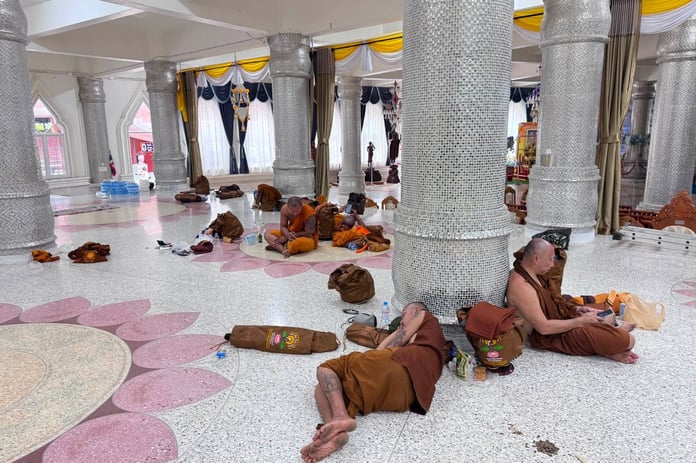 Buddhist monks resting at Phu Manorom temple in Mukdahan Thailand after truck crash during pilgrimage July 2 2026