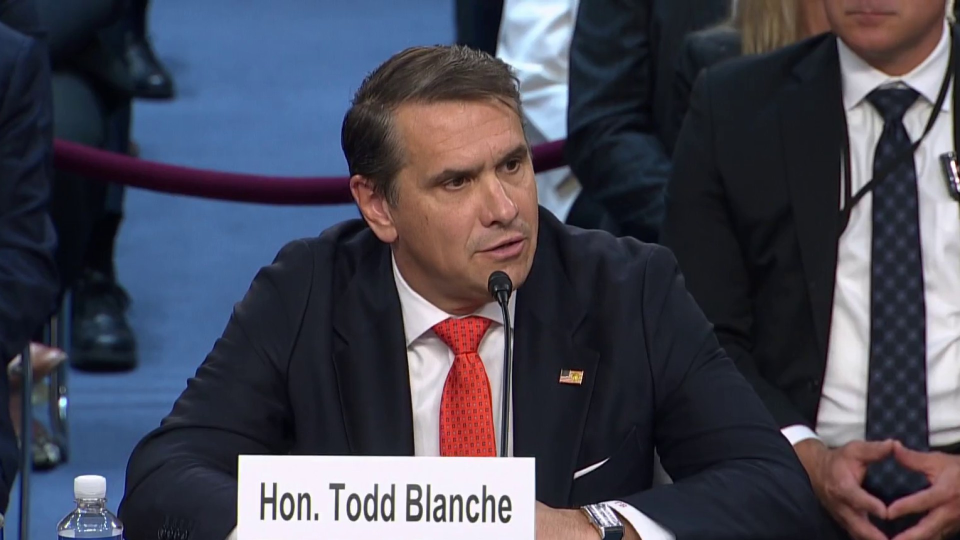 Acting Attorney General Todd Blanche at Senate Judiciary Committee hearing, the official who announced the firing of Roger Rogoff