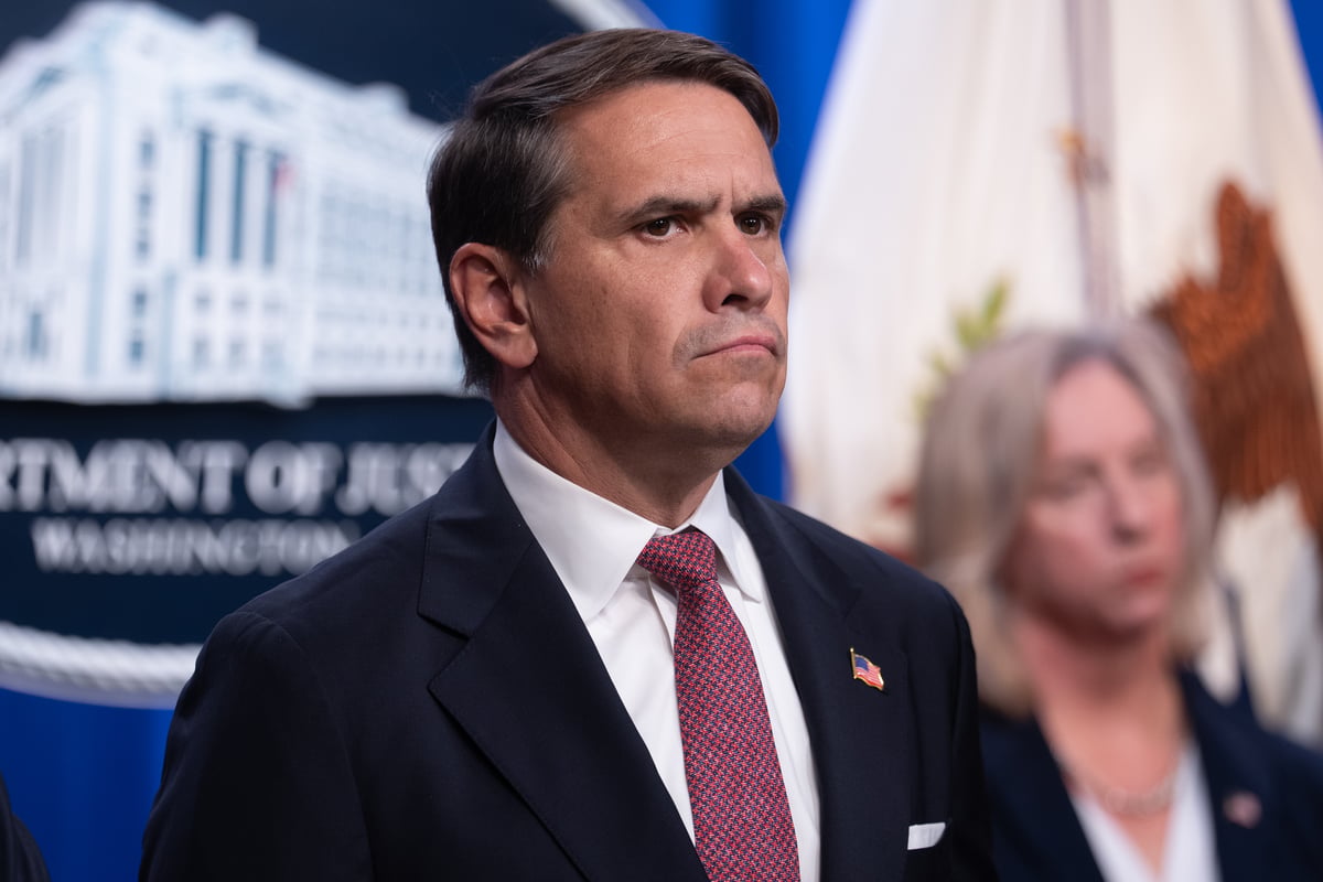 Acting Attorney General Todd Blanche at Justice Department press conference on Epstein files redaction