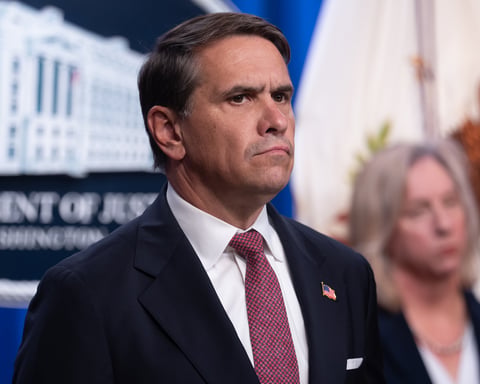 Acting Attorney General Todd Blanche at Justice Department press conference on Epstein files redaction