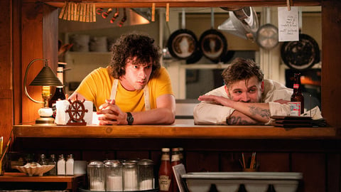 Dominic Sessa and Leo Woodall in a scene from A24s Tony, the Anthony Bourdain biopic directed by Matt Johnson