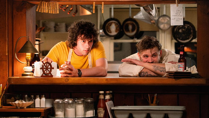 Dominic Sessa and Leo Woodall in a scene from A24s Tony, the Anthony Bourdain biopic directed by Matt Johnson
