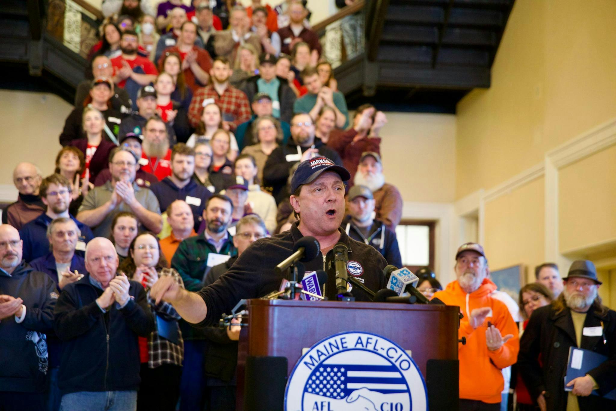 Troy Jackson with Maine AFL-CIO supporters at a campaign event in Aroostook County