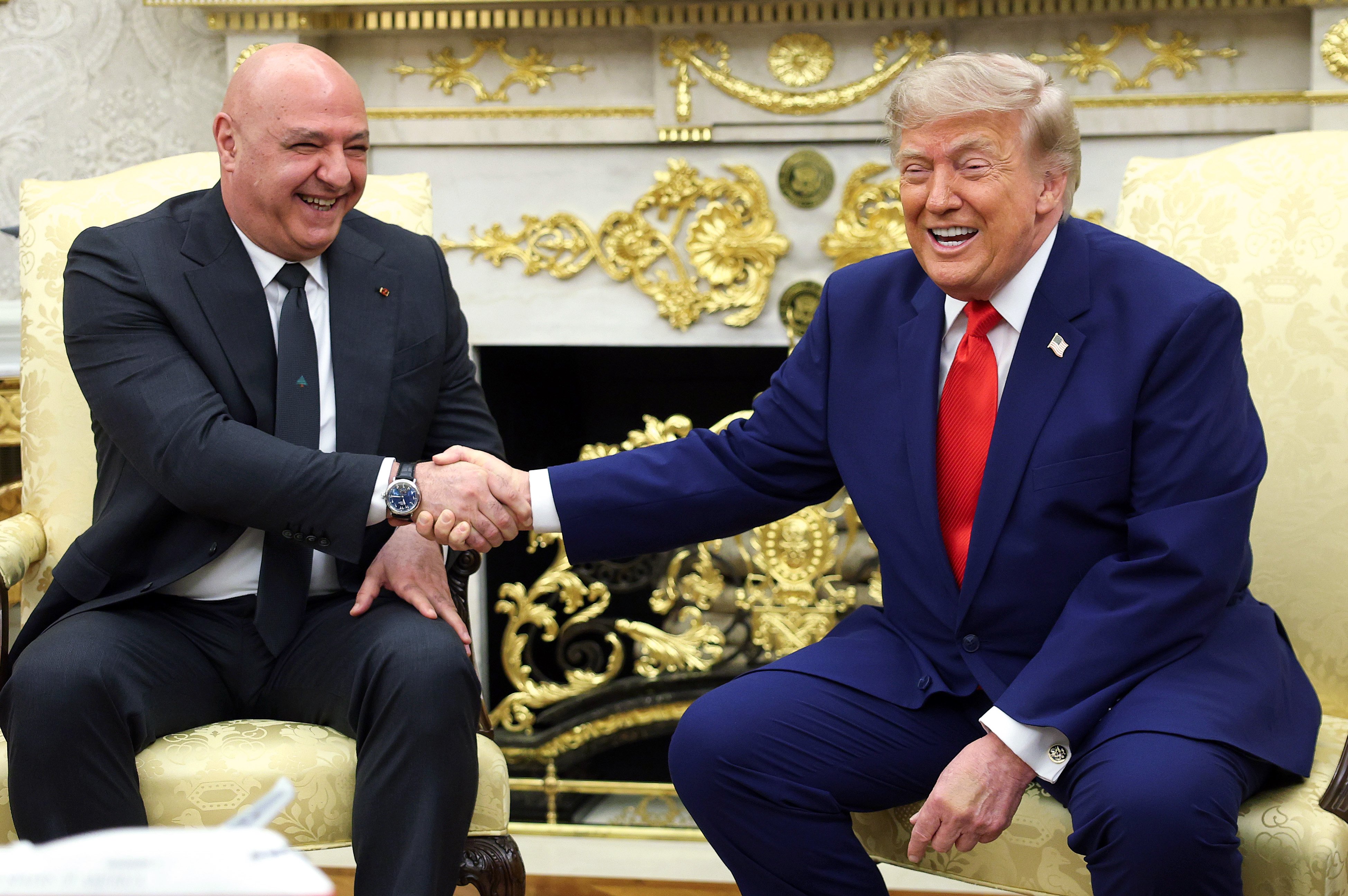 President Donald Trump meets Lebanese President Joseph Aoun at the White House following the announcement to lift the 41-year ban on direct US flights to Lebanon