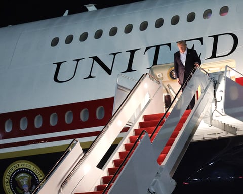 President Donald Trump returns to Joint Base Andrews on July 9, 2026, after the NATO summit in Ankara, Turkey, where he switched back from the Qatar-gifted Boeing 747 to the old Air Force One