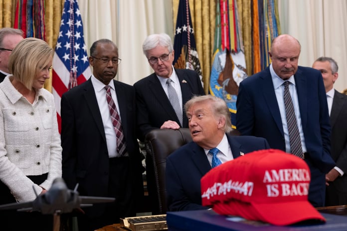 President Trump speaks to the press in the Oval Office, where he gave a July 2 CNBC interview citing India's GDP growth to criticize the Federal Reserve