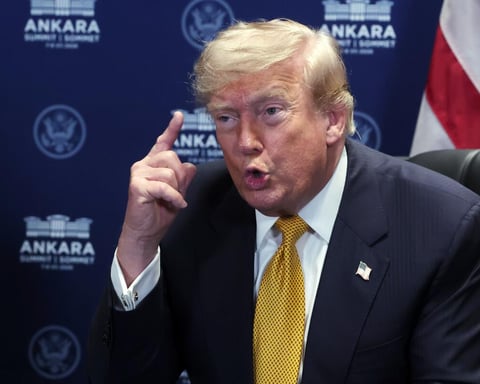 Donald Trump speaks before meeting Volodymyr Zelensky at the NATO summit in Ankara on July 8, 2026.
