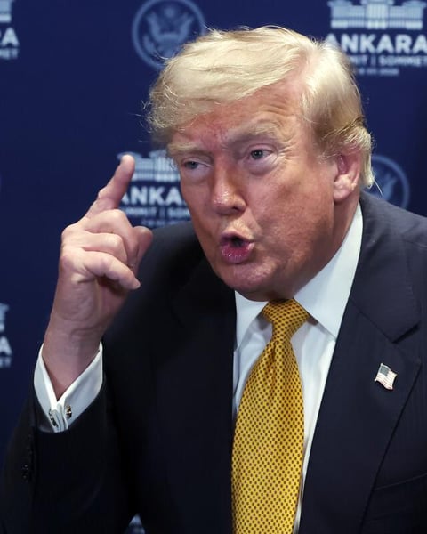 Donald Trump speaks before meeting Volodymyr Zelensky at the NATO summit in Ankara on July 8, 2026.