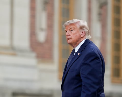 President Donald Trump at the Palace of Versailles June 2026 during G7 when he signed the Iran MoU