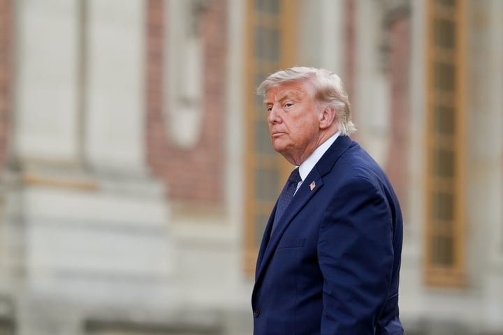 President Donald Trump at the Palace of Versailles June 2026 during G7 when he signed the Iran MoU