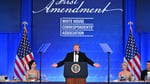 Donald Trump delivering his speech at the White House Correspondents Dinner 2026 at the Waldorf Astoria