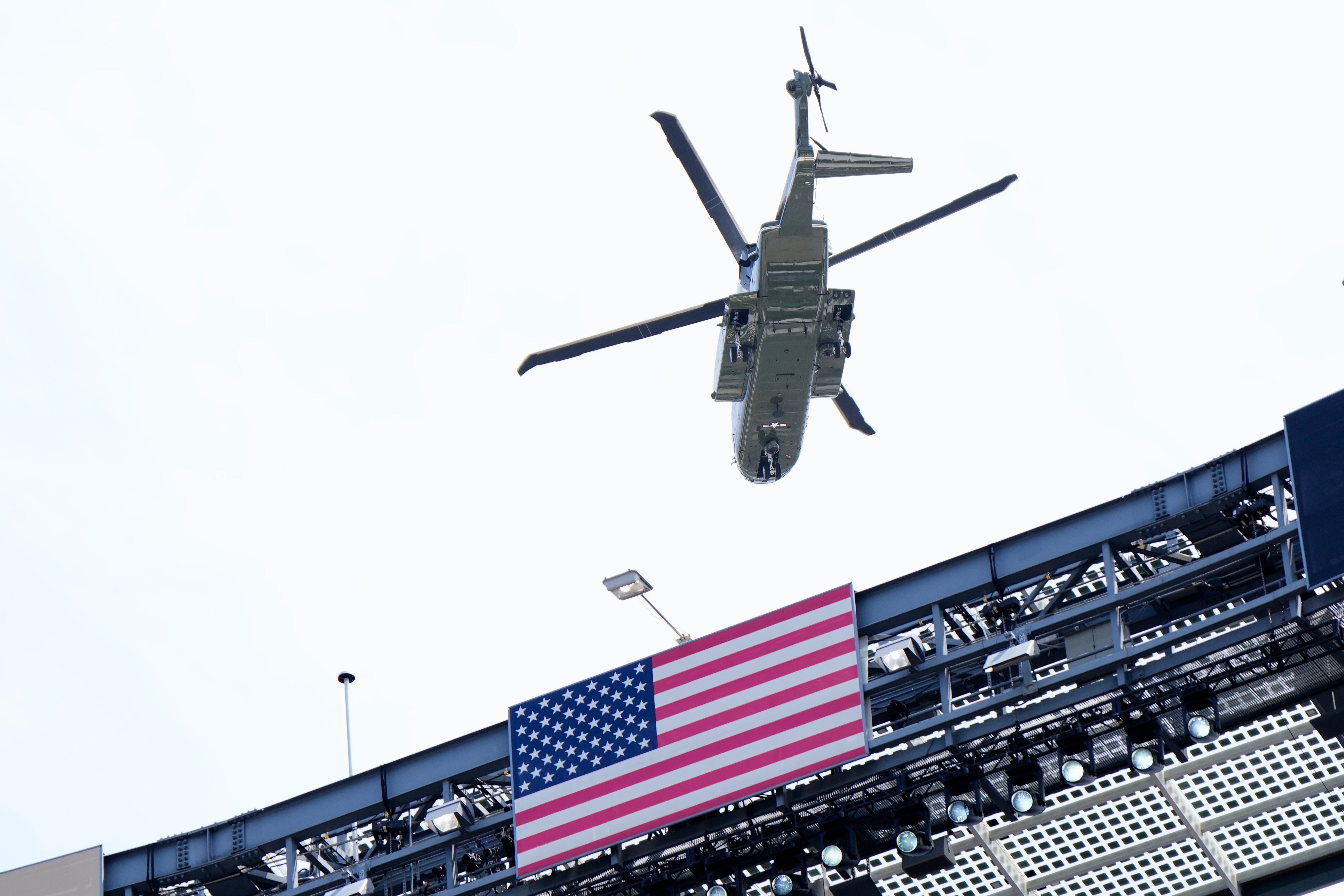 US President Trump arrives at MetLife Stadium aboard Marine One for the 2026 FIFA World Cup Final