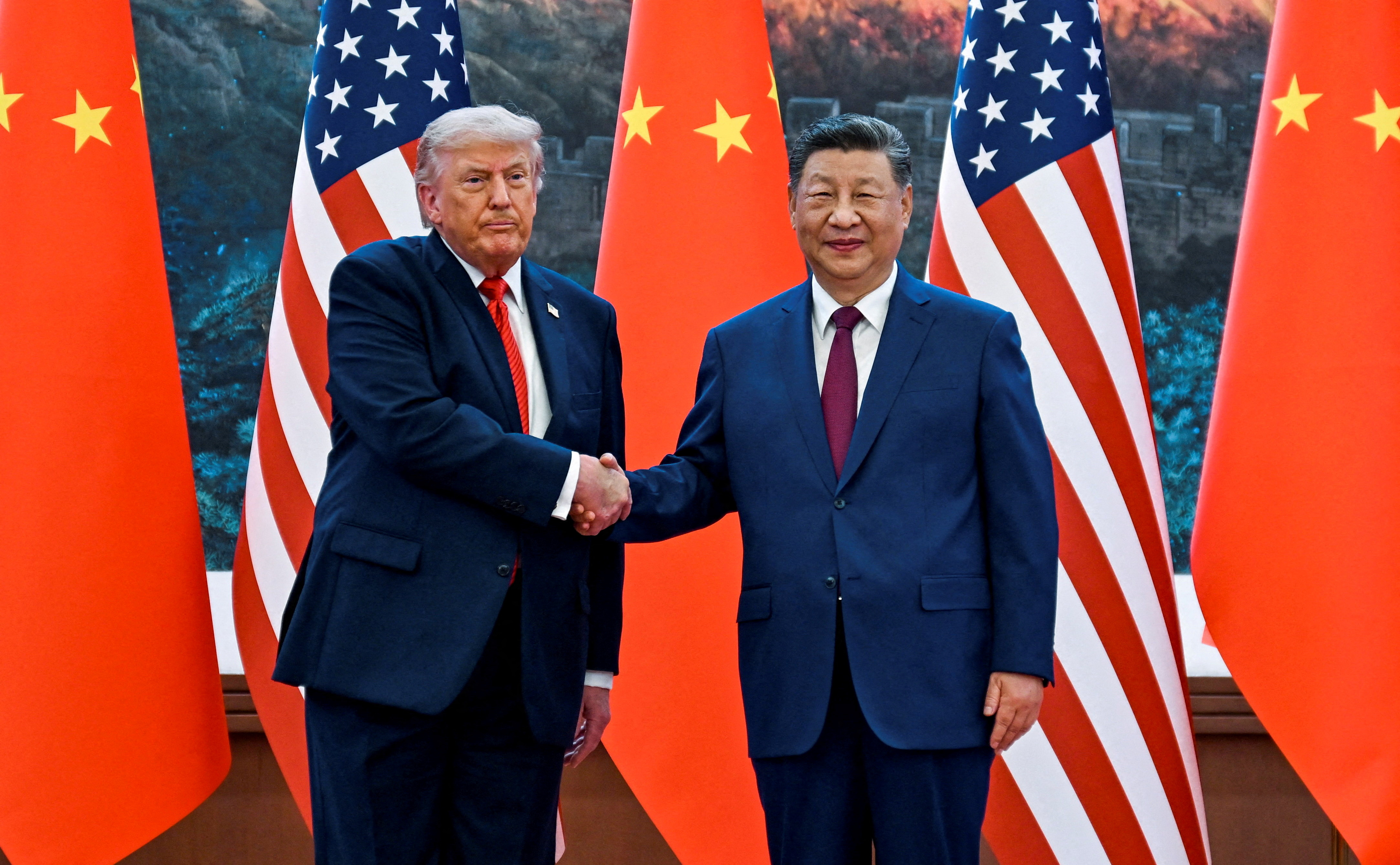 US President Donald Trump and Chinese President Xi Jinping at their May 2026 summit as global opinion shifts in China's favor