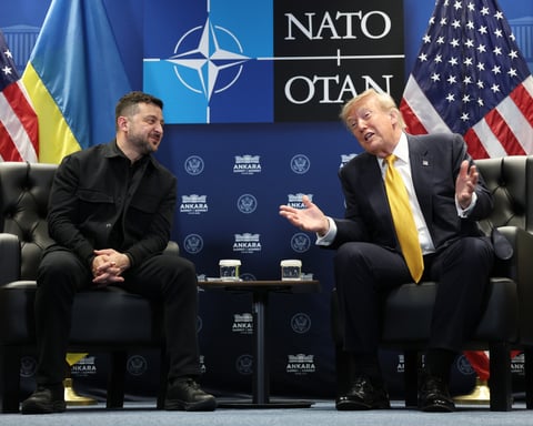 US President Trump and Ukrainian President Zelenskyy at the NATO Ankara summit where the Patriot missile production license was announced