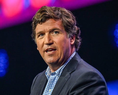Tucker Carlson photographed for the Columbia Journalism Review interview, July 2026