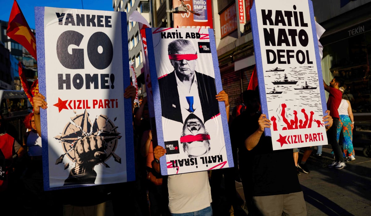 Protesters wave flags during anti-NATO demonstration in Istanbul ahead of Ankara summit July 2026