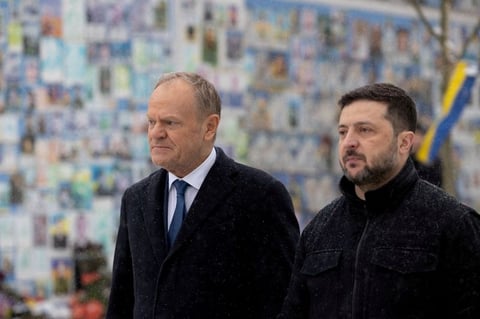 Polish Prime Minister Donald Tusk speaking at a press conference in Warsaw on July 4 2026 warning about Russian threat to NATO