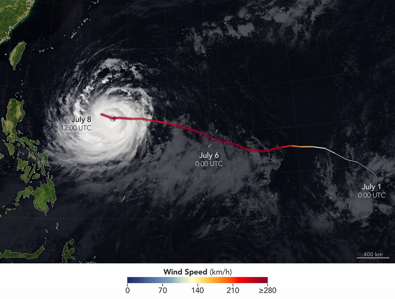 NASA satellite image of Typhoon Bavi over the western Pacific