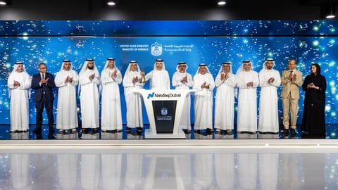 UAE Minister of State for Financial Affairs Mohamed Al Hussaini at Nasdaq Dubai listing of sovereign retail T-sukuk July 2026