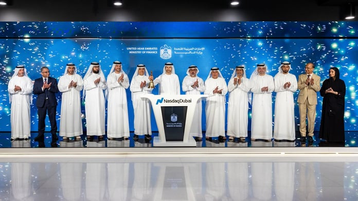 UAE Minister of State for Financial Affairs Mohamed Al Hussaini at Nasdaq Dubai listing of sovereign retail T-sukuk July 2026