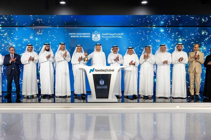 UAE Minister of State for Financial Affairs Mohamed Al Hussaini at Nasdaq Dubai listing of sovereign retail T-sukuk July 2026