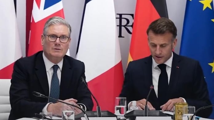 French President Emmanuel Macron and UK Prime Minister Keir Starmer at the joint UK-France summit, where both nations agreed to deploy naval forces to the Strait of Hormuz