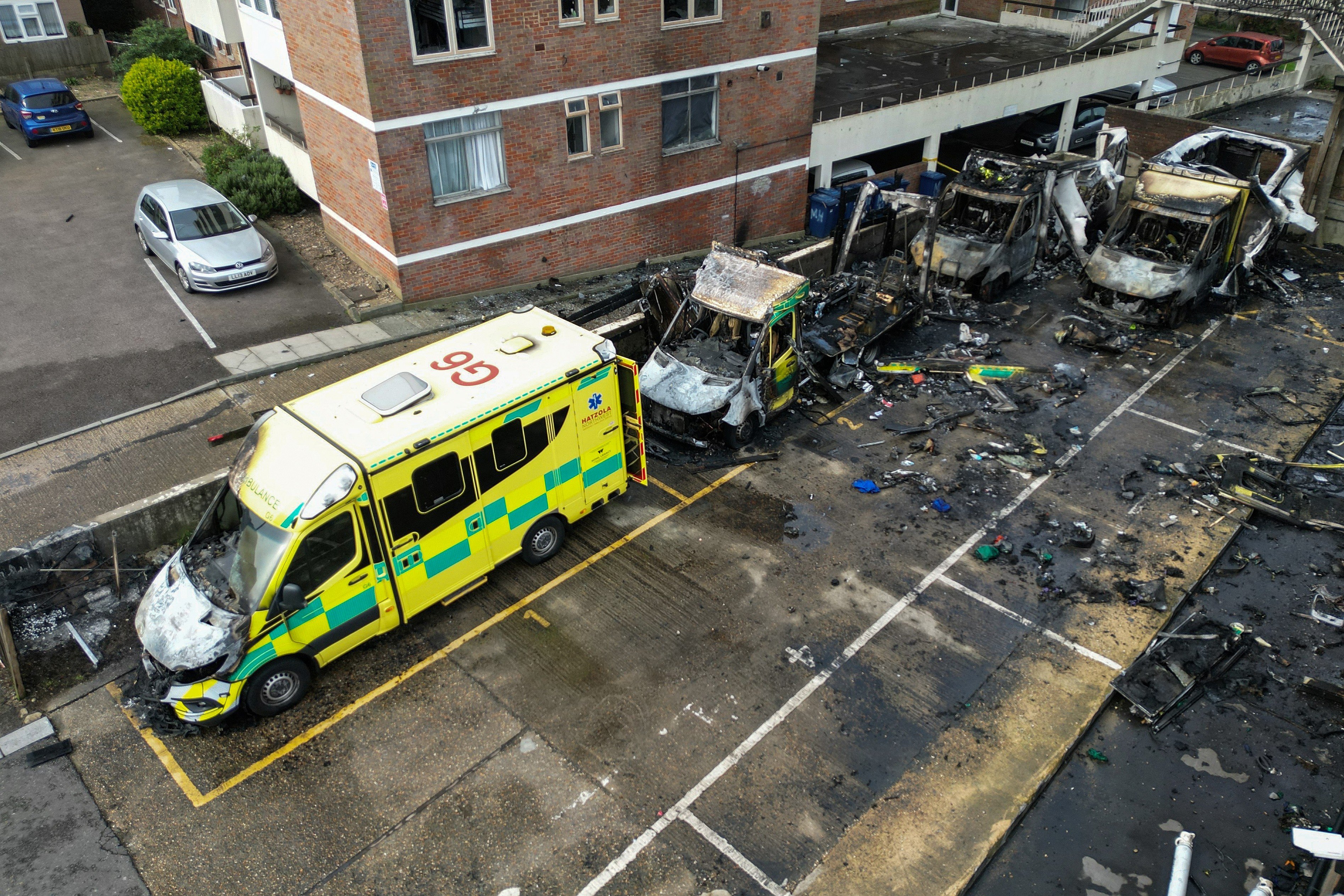 Four ambulances belonging to Hatzola Jewish volunteer charity burned in Golders Green north London following an arson attack attributed to the IMCR Iran-backed group March 2026