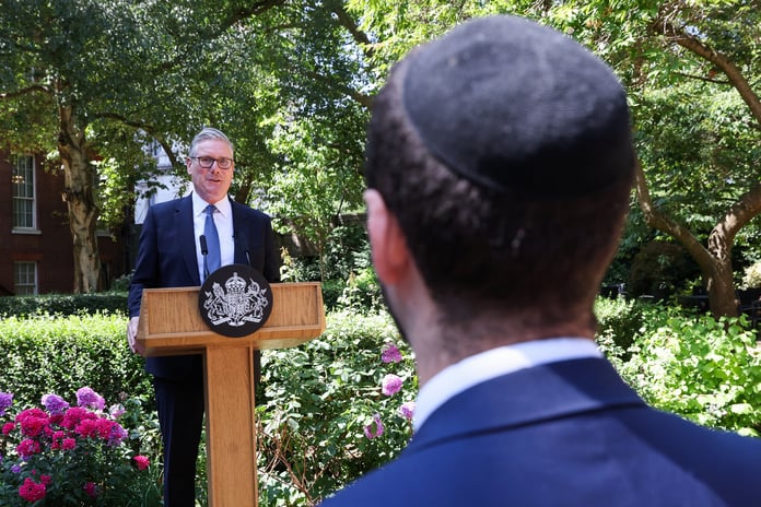 UK Prime Minister Keir Starmer hosts a reception with Jewish community leaders at 10 Downing Street, London, July 13, 2026, the day Britain announced IRGC terrorist designation