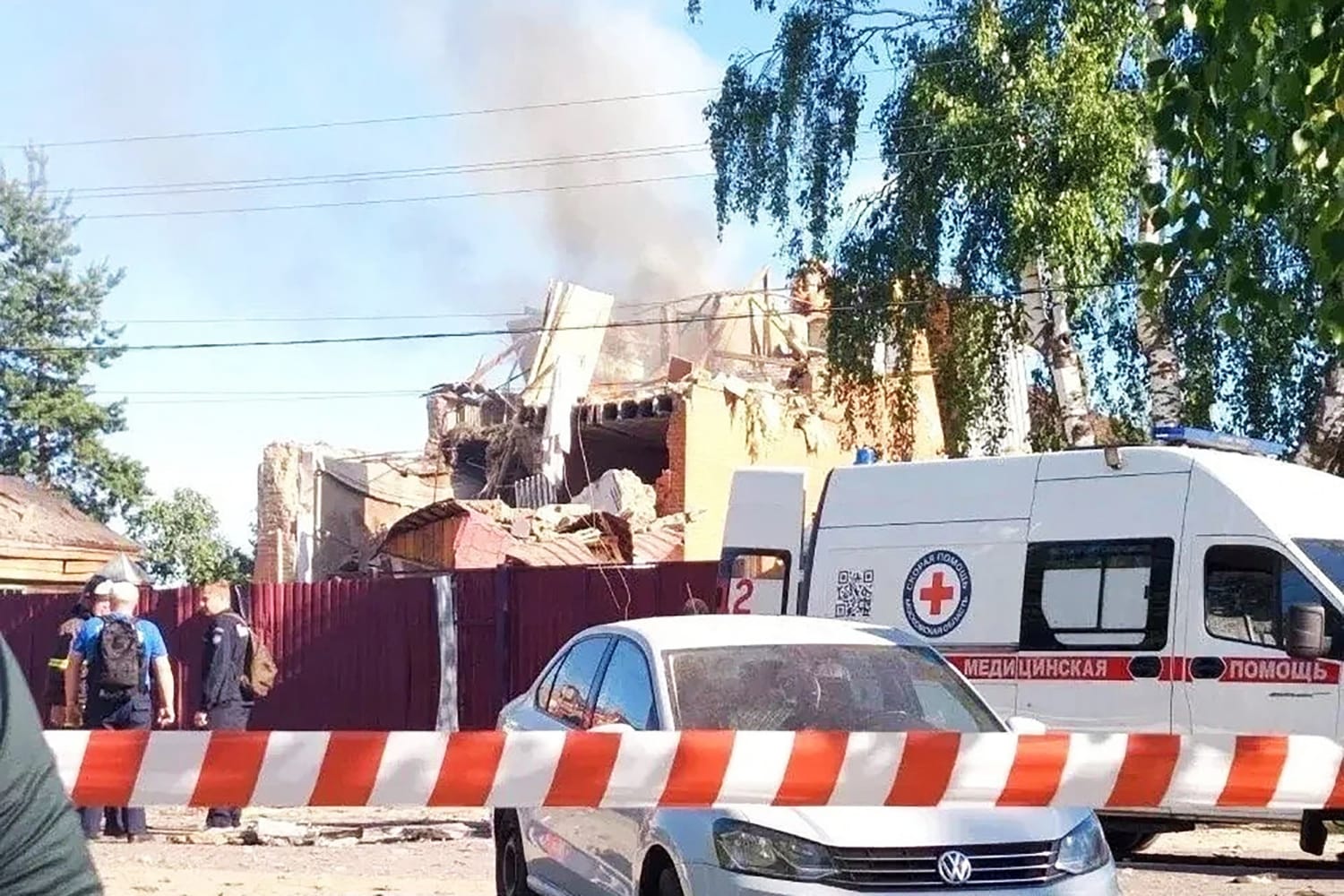 Debris and damage in the Moscow region after a large-scale Ukrainian drone attack targeting a satellite communications center in Dubna