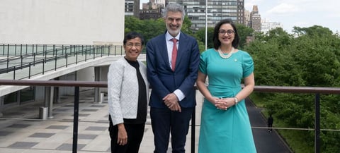 Yoshua Bengio, Maria Ressa and Egriselda Lopez co-chairs of the UN AI governance scientific panel and dialogue, Geneva July 2026