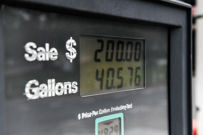 Gas pump at Freedom Fuel Network station in Pennsylvania showing higher fuel prices