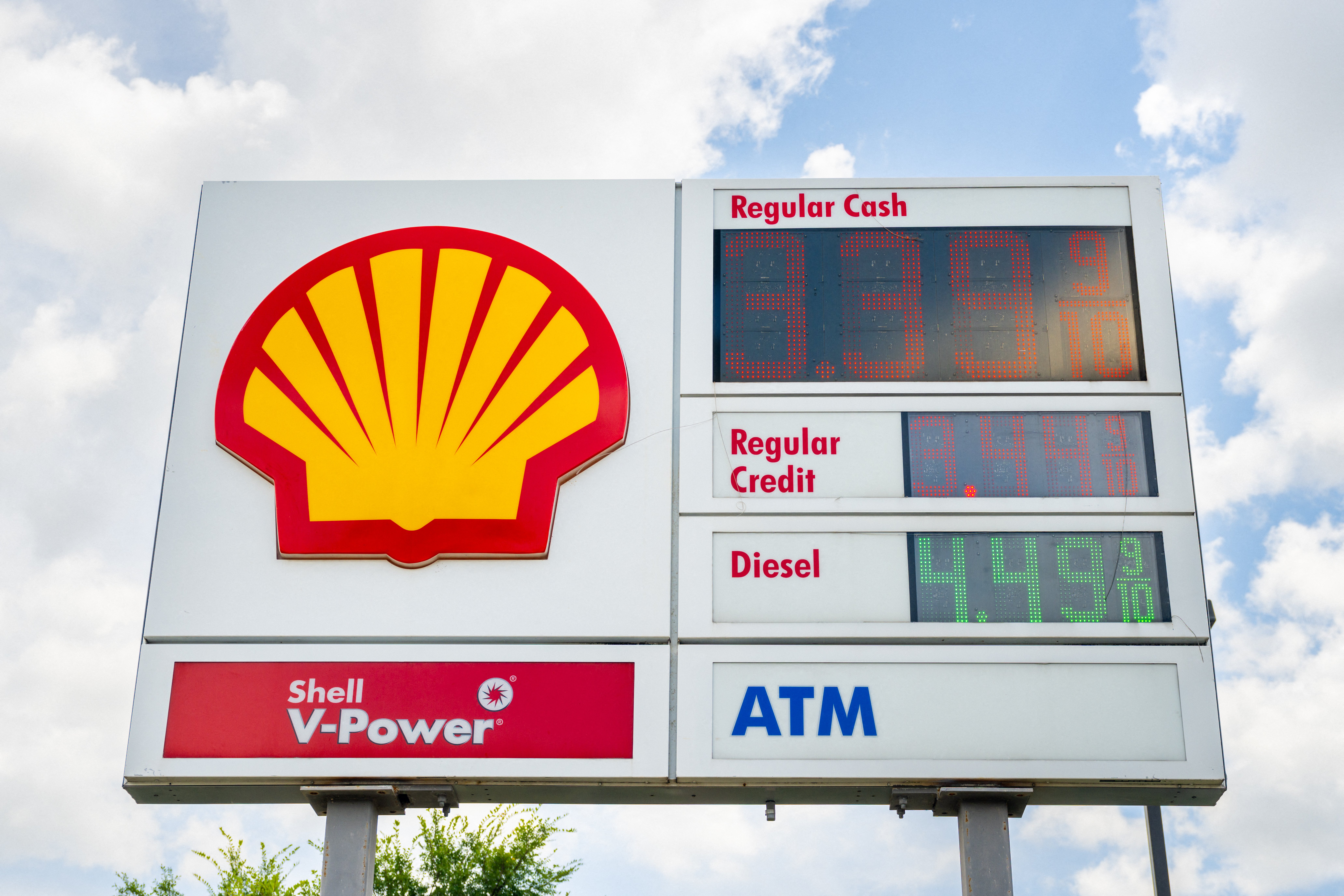 Gas price display at Texas station showing rising fuel costs amid Middle East tensions