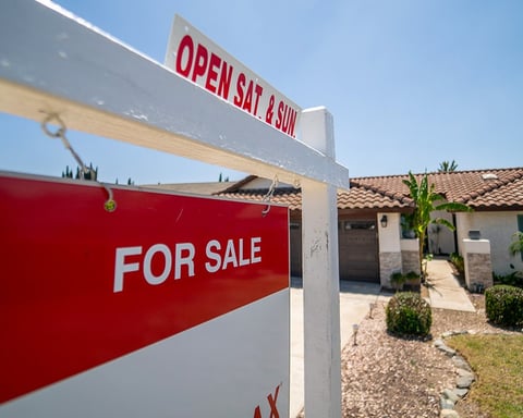 For sale sign in front of a home in California as US median home prices hit all-time high of $440600