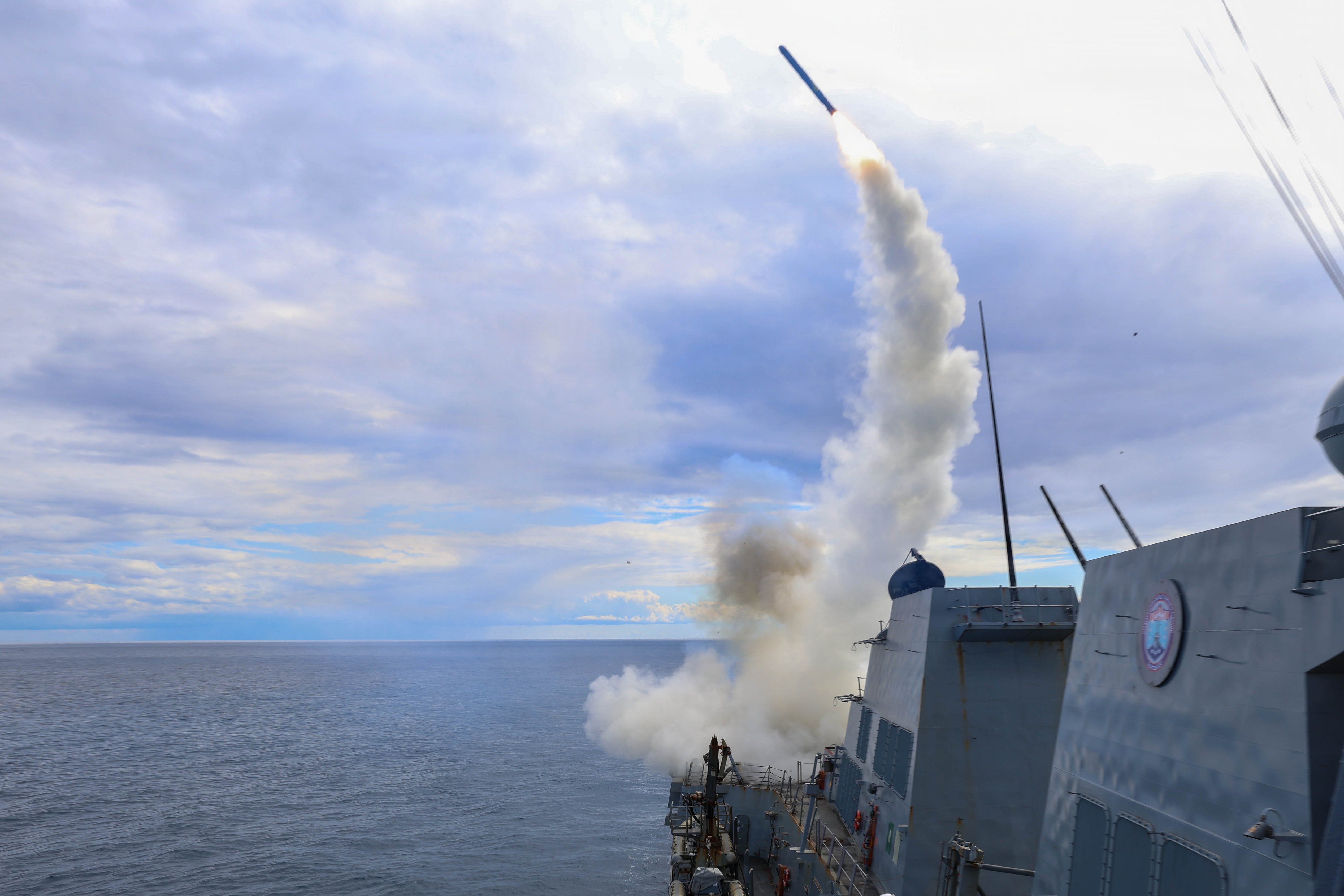 USS Thomas Hudner guided missile destroyer fires Tomahawk missile in Operation Epic Fury against Iran