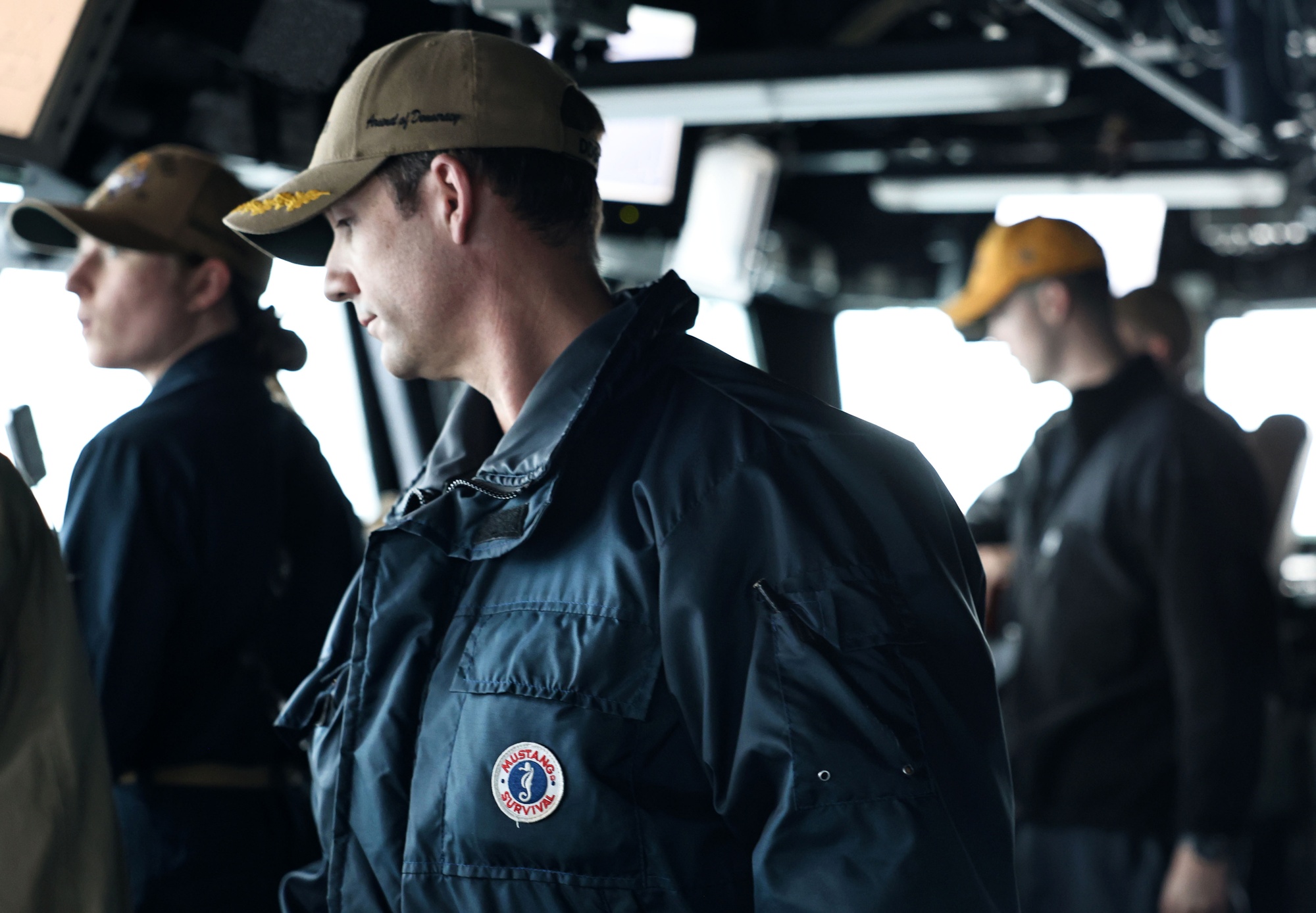 US Navy destroyer USS Roosevelt DDG-80 transiting the narrow Strait of Hormuz shipping lane