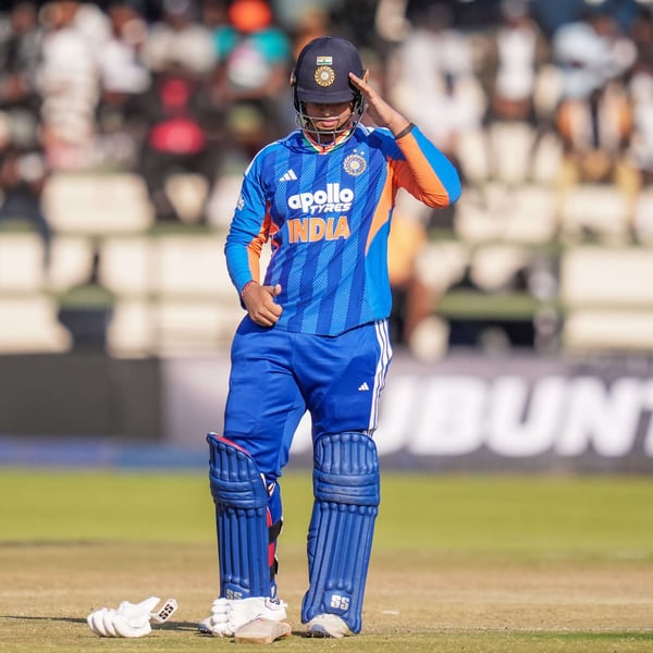 Vaibhav Sooryavanshi celebrates scoring the youngest T20I fifty in cricket history against Zimbabwe at Harare Sports Club