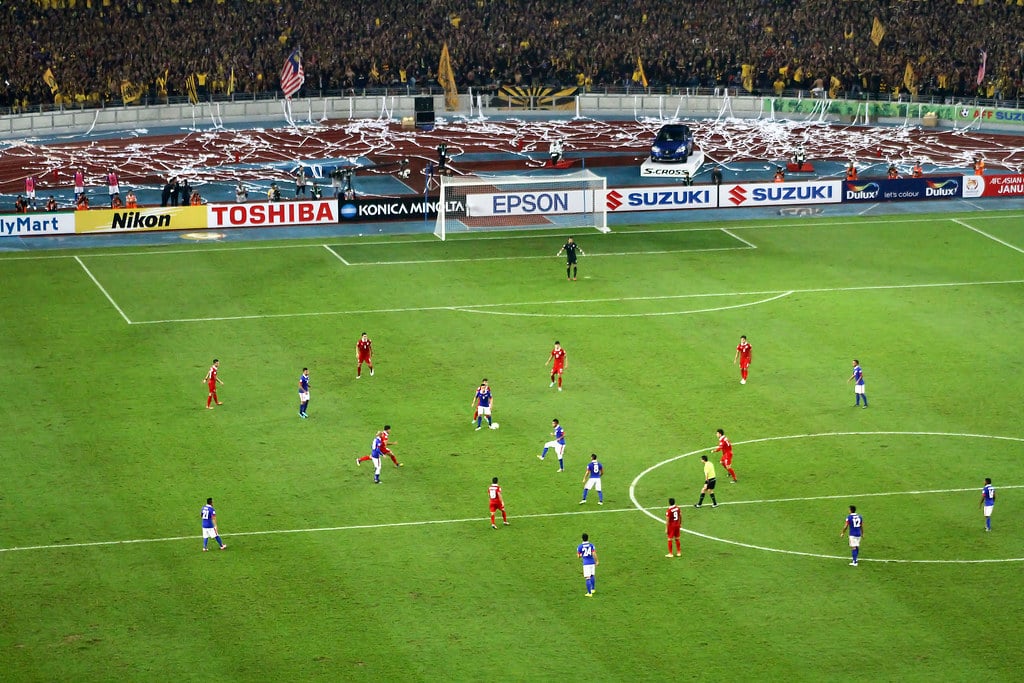 My Dinh National Stadium in Hanoi, Vietnam packed with fans during football match
