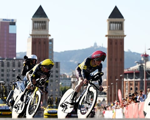 Jonas Vingegaard of Visma-Lease a Bike during the Tour de France 2026 Stage 1 team time trial in Barcelona