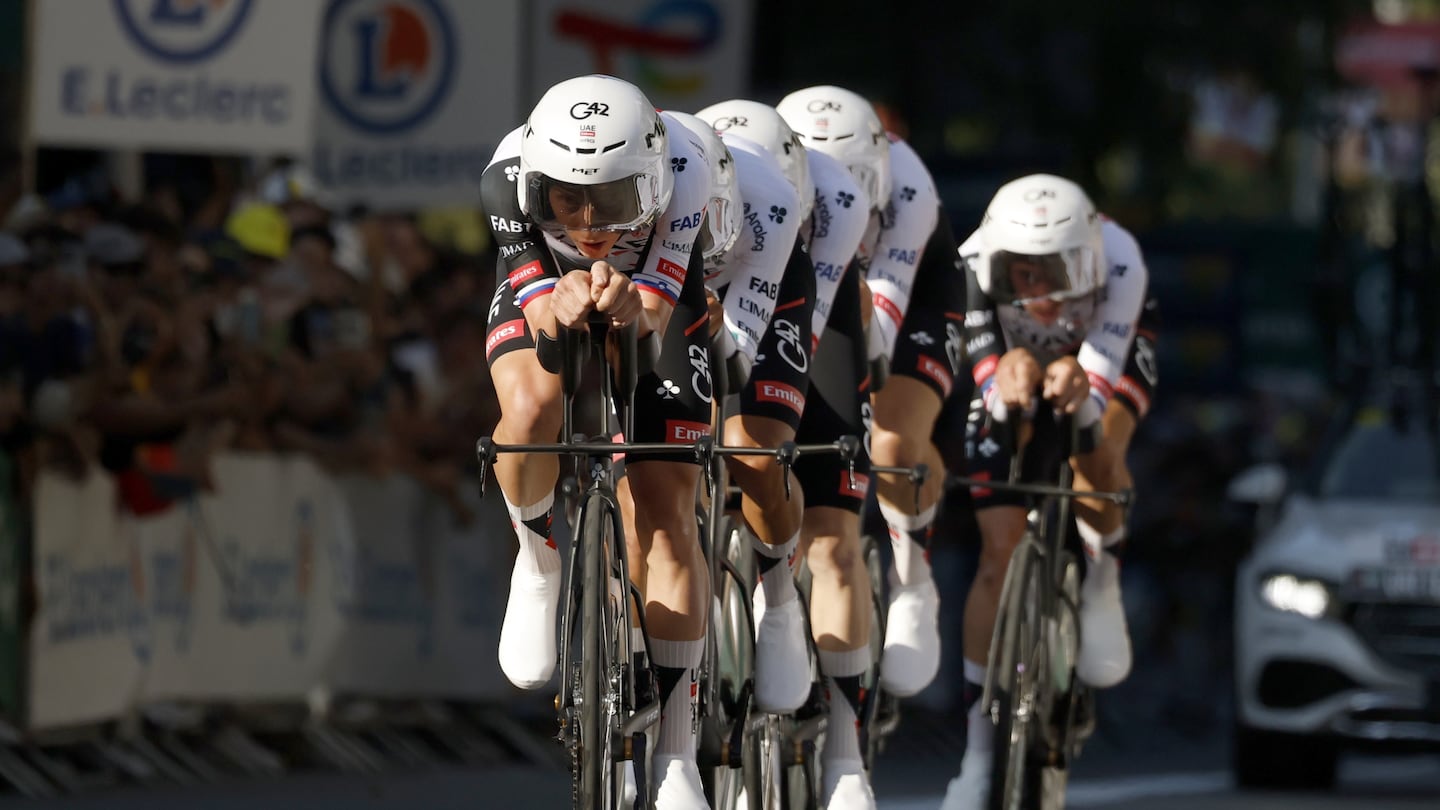 Jonas Vingegaard wears the yellow jersey after Visma win Tour de France Stage 1 TTT in Barcelona July 2026